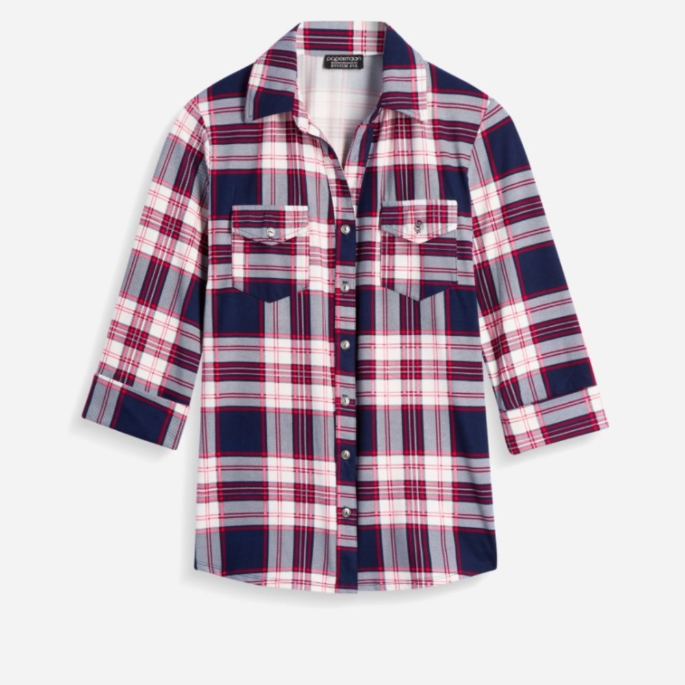 Papermoon Balsman Button Down Knit Plaid Top